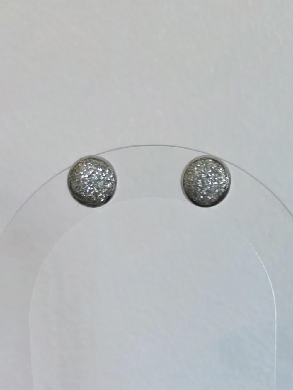 Silver Glitter Round Stud Earrings